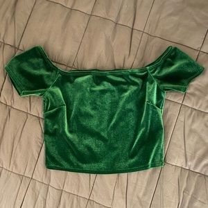 Green Velvet Crop Top